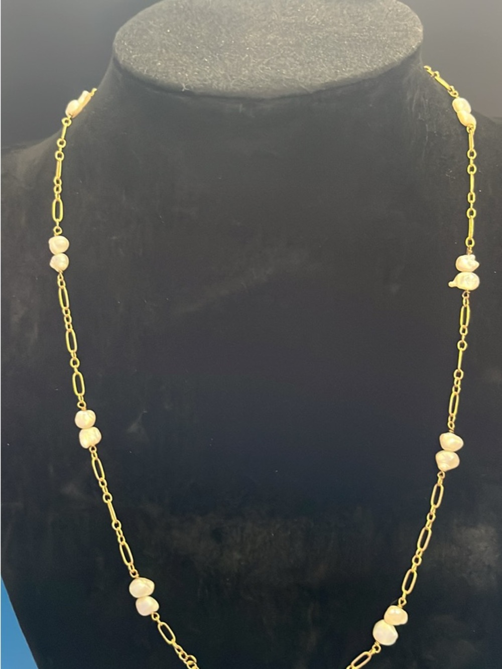 14K Gold Pearl Station Necklace - Picture 3 of 4